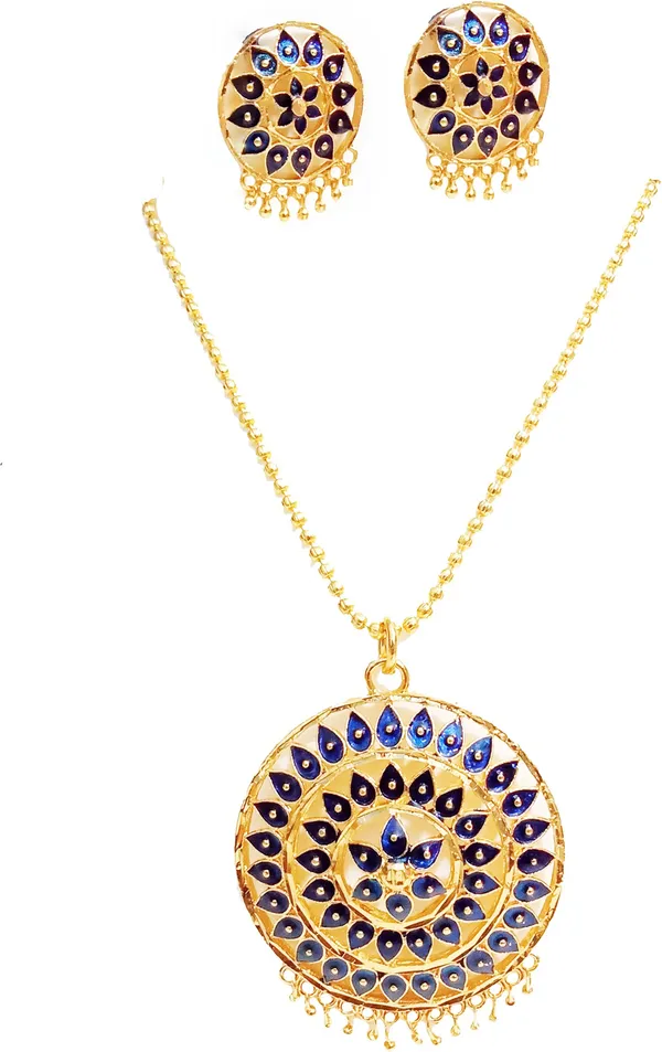 Assamese_Traditional_Blue_Colour_Japi_Gold_Plated_Chain_Jewellery_Set_For_Women
